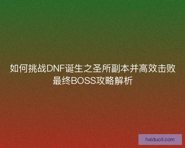 如何挑战DNF诞生之圣所副本并高效击败最终BOSS攻略解析